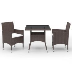 Mobilier à dîner de jardin 3 pcs Marron Résine tressée et verre