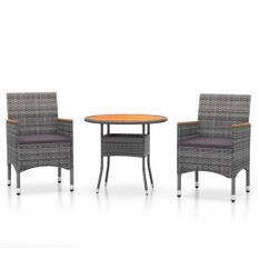 Mobilier à dîner de jardin 3 pcs Résine tressée Gris