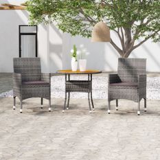 Mobilier à dîner de jardin 3 pcs Résine tressée Gris