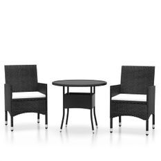 Mobilier à dîner de jardin 3 pcs Résine tressée Noir 2