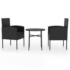 Mobilier à dîner de jardin 3 pcs Résine tressée Noir 3