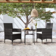 Mobilier à dîner de jardin 3 pcs Résine tressée Noir