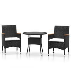 Mobilier à dîner de jardin 3 pcs Résine tressée Noir