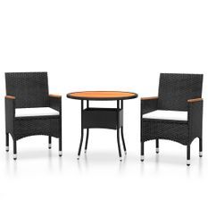 Mobilier à dîner de jardin 3 pcs Résine tressée Noir
