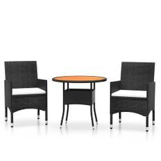 Mobilier à dîner de jardin 3 pcs Résine tressée Noir