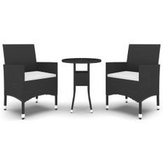 Mobilier à dîner de jardin 3 pcs Résine tressée Noir