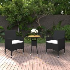 Mobilier à dîner de jardin 3 pcs Résine tressée Noir