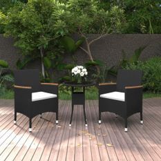 Mobilier à dîner de jardin 3 pcs Résine tressée Noir