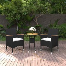 Mobilier à dîner de jardin 3 pcs Résine tressée Noir