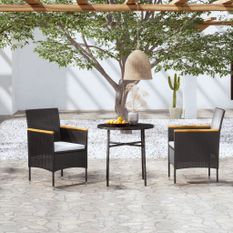 Mobilier à dîner de jardin 3 pcs Résine tressée Noir