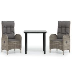 Mobilier à dîner de jardin 3pcs avec coussins noir et gris