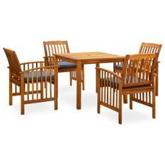 Mobilier à dîner de jardin 5 pcs avec coussins Acacia solide 2