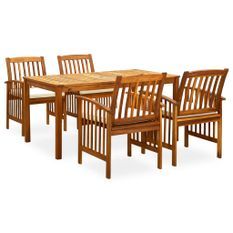 Mobilier à dîner de jardin 5 pcs avec coussins Acacia solide