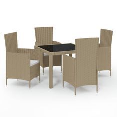 Mobilier à dîner de jardin 5 pcs coussins Résine tressée Beige