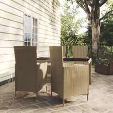 Mobilier à dîner de jardin 5 pcs coussins Résine tressée Beige