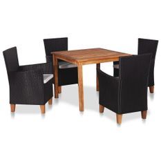 Mobilier à dîner de jardin 5 pcs Résine tressée Noir et marron