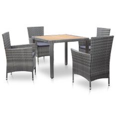 Mobilier à dîner de jardin 5pcs et coussins Résine tressée Gris 3