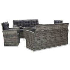 Mobilier à dîner de jardin 5pcs et coussins Résine tressée Gris