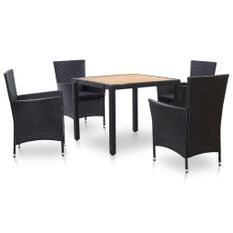 Mobilier à dîner de jardin 5pcs et coussins Résine tressée Noir 3