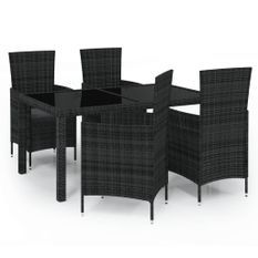 Mobilier à dîner de jardin 5pcs et coussins Résine tressée Noir 2