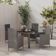 Mobilier à dîner de jardin 5pcs et coussins résine tressée vris