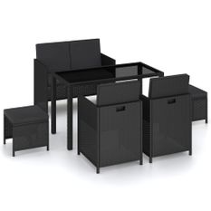 Mobilier à dîner de jardin 6pcs et coussins Résine tressée Noir 2