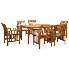 Mobilier à dîner de jardin 7 pcs avec coussins Acacia solide 2