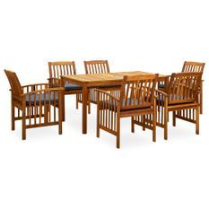 Mobilier à dîner de jardin 7 pcs avec coussins Acacia solide