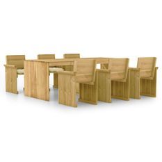 Mobilier à dîner de jardin 7 pcs avec coussins Pin imprégné 11