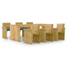 Mobilier à dîner de jardin 7 pcs avec coussins Pin imprégné 6