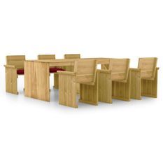 Mobilier à dîner de jardin 7 pcs avec coussins Pin imprégné 5