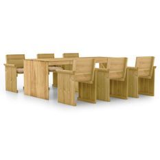 Mobilier à dîner de jardin 7 pcs avec coussins Pin imprégné 4