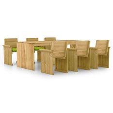 Mobilier à dîner de jardin 7 pcs avec coussins Pin imprégné 7