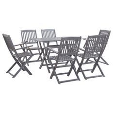 Mobilier à dîner de jardin 7 pcs Bois d'acacia massif Gris 3