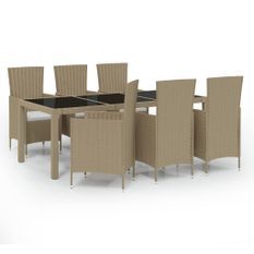 Mobilier à dîner de jardin 7 pcs coussins Résine tressée Beige