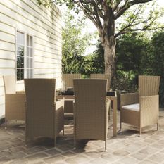 Mobilier à dîner de jardin 7 pcs coussins Résine tressée Beige