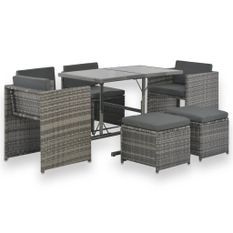 Mobilier à dîner de jardin 7pcs et coussins Résine tressée Gris 6