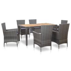 Mobilier à dîner de jardin 7pcs et coussins Résine tressée Gris 5