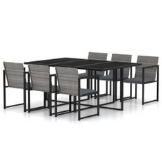 Mobilier à dîner de jardin 7pcs et coussins Résine tressée Gris 3