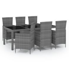 Mobilier à dîner de jardin 7pcs et coussins Résine tressée Gris 4