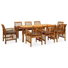 Mobilier à dîner de jardin 9 pcs avec coussins Acacia solide