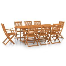 Mobilier à dîner de jardin 9 pcs Bois d'acacia massif 2