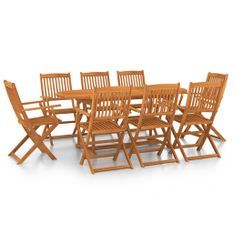 Mobilier à dîner de jardin 9 pcs Bois d'acacia massif 3