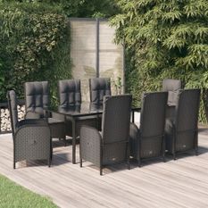 Mobilier à dîner de jardin 9pcs et coussins noir résine tressée