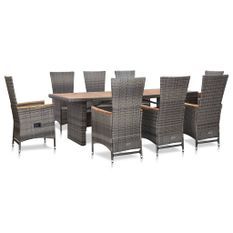 Mobilier à dîner de jardin 9pcs et coussins Résine tressée Gris 5