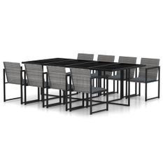 Mobilier à dîner de jardin 9pcs et coussins Résine tressée Gris 3