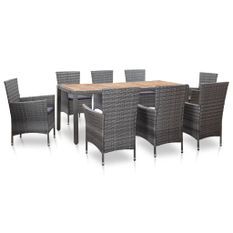 Mobilier à dîner de jardin 9pcs et coussins Résine tressée Gris 2