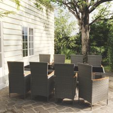 Mobilier à dîner de jardin 9pcs et coussins Résine tressée Gris