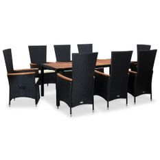 Mobilier à dîner de jardin 9pcs et coussins Résine tressée Noir 3