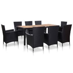 Mobilier à dîner de jardin 9pcs et coussins Résine tressée Noir 2